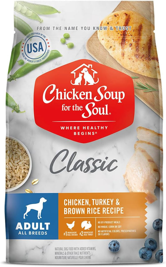 Chicken Soup For The Soul Pet Food Classic Dry Adult Dog Food, Chicken, Turkey & Brown Rice Recipe, 28 Pound Bag | Soy Free, Corn Free, Wheat Free, Dry Dog Food Made with Real Ingredients