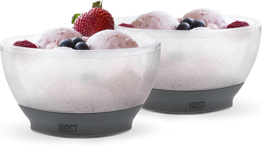 Host Freeze Ice Cream Comfort Silicone Grip Double Walled Insulated Bowl for Cereal, Fruit, Acai, Desserts, Outdoor Party, Kitchen Accessories, 18 oz, Set of 2, Grey