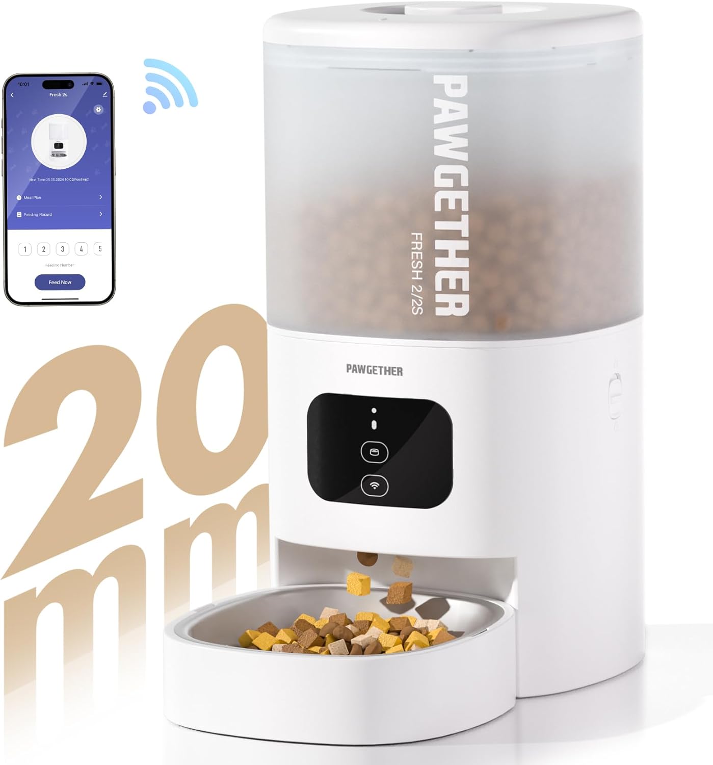 PAWGETHER® Automatic Cat Feeder with App Control - 4L Timed Pet Feeder Clog-Free Suitable for Kibble up to 20mm Dog Food Dispenser with Stainless Steel Bowl, Auto Cat Feeder for Dry Food