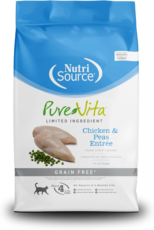 NutriSource Pure Vita Grain Free Cat Food, Chicken and Peas, 12LB