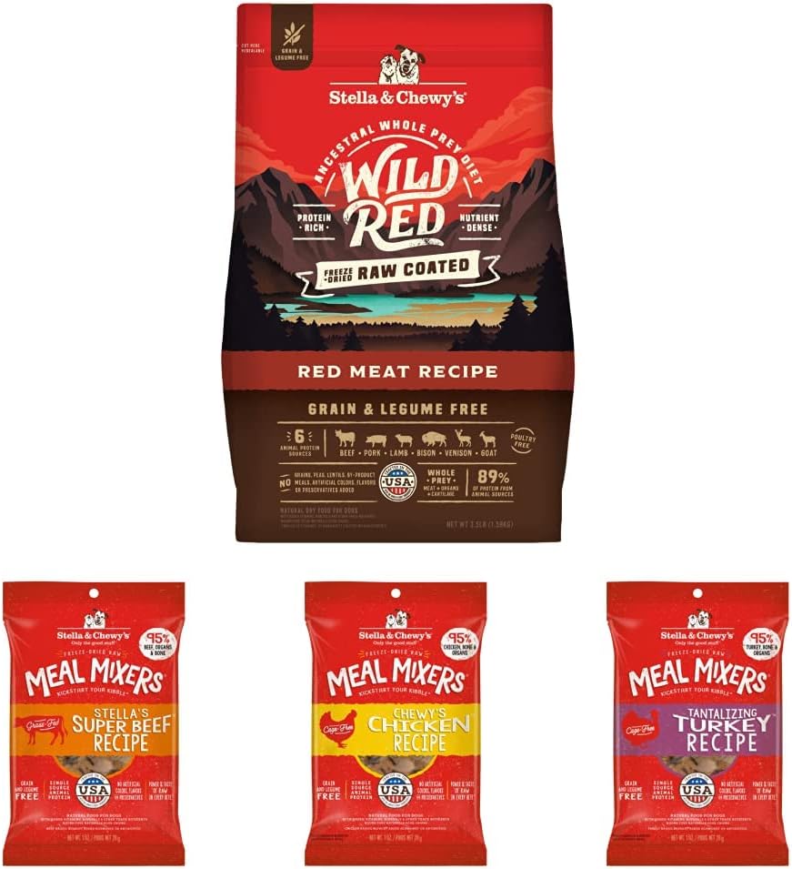 Stella & Chewy's Wild Red Raw Coated Dry Dog Food + Freeze-Dried Meal Mixers Sample Variety Pack