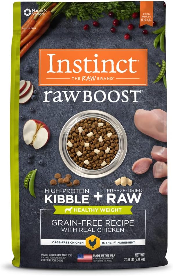 Instinct Raw Boost Healthy Weight Grain Free Recipe with Real Chicken Natural Dry Dog Food, 20 lb. Bag