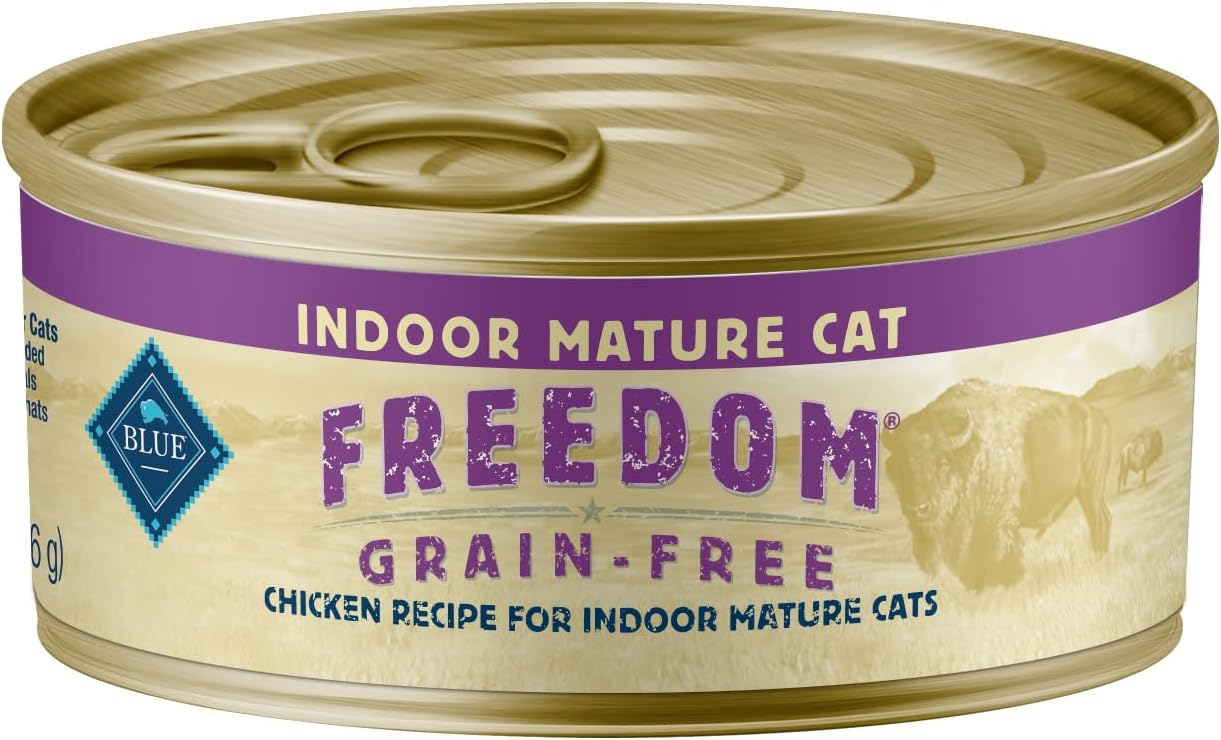 Blue Buffalo Freedom Grain-Free Wet Cat Food, Complete & Balanced Nutrition for Mature Indoor Cats, Made with Natural Ingredients, Chicken Recipe, 5.5-oz. Cans (24 Count)