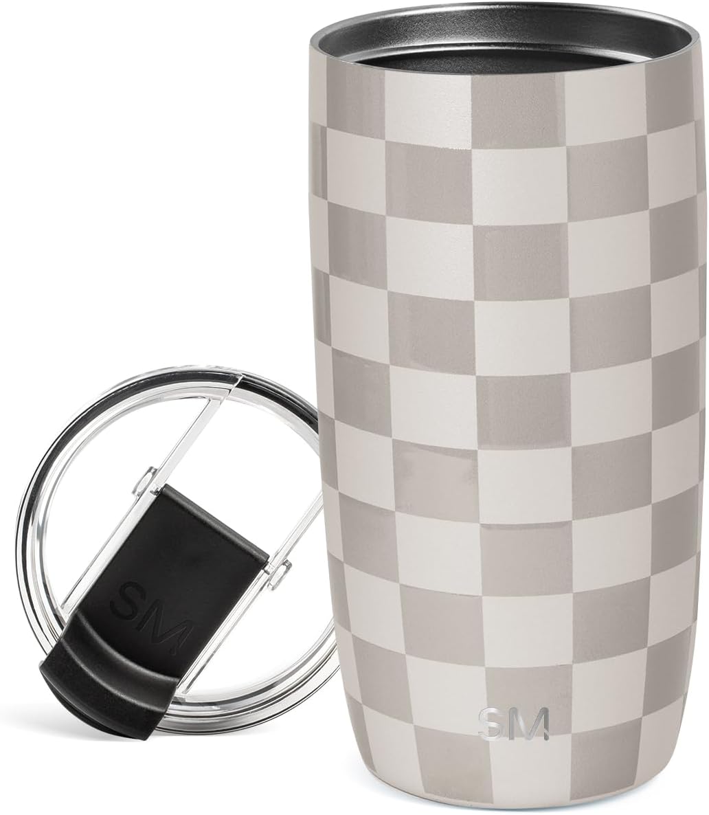 Simple Modern Travel Coffee Mug Tumbler with Flip Lid | Reusable Insulated Stainless Steel Cold Brew Iced Coffee Cup Thermos | Gifts for Women Men Him Her | Voyager Collection | 16oz | Checkmate