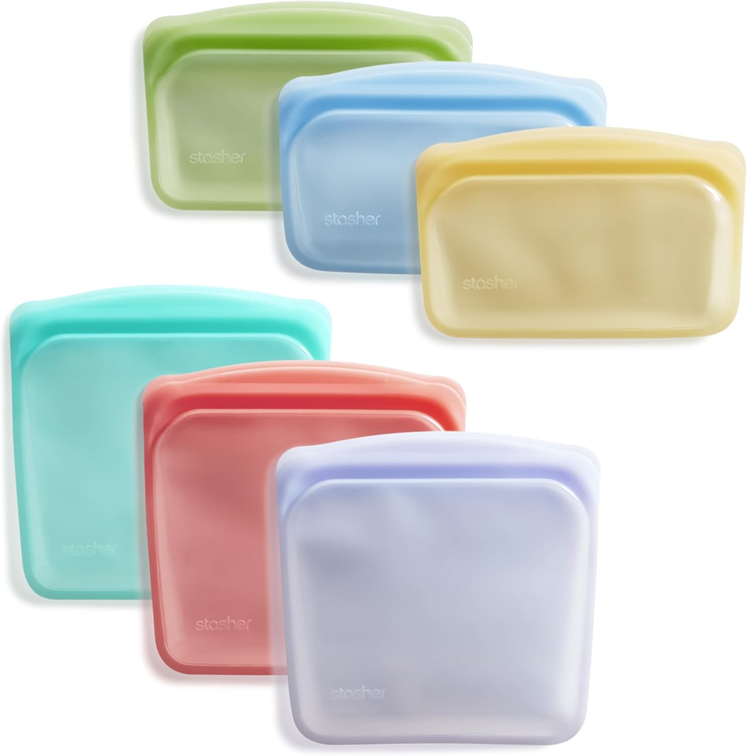 Stasher Premium Silicone Reusable Food Storage Bags, 6-Pack, Multi | Multi-Use Food Storage Bags, Lunch Bag, Travel Containers | BPA Free, Leak-free, Dishwasher-Safe, Eco-friendly