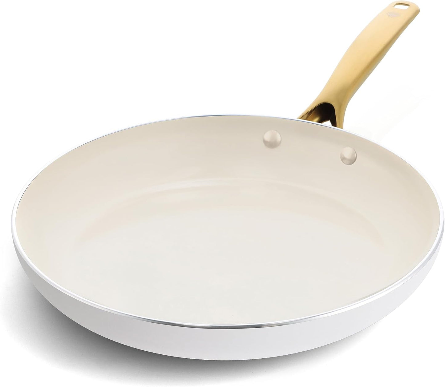 Blue Diamond 12" White Diamond Frying Pan Skillet, Gold-Tone Handle, Induction Suitable, Diamond Infused Ceramic Nonstick, PFAS-Free, Dishwasher Safe, Oven Safe, White