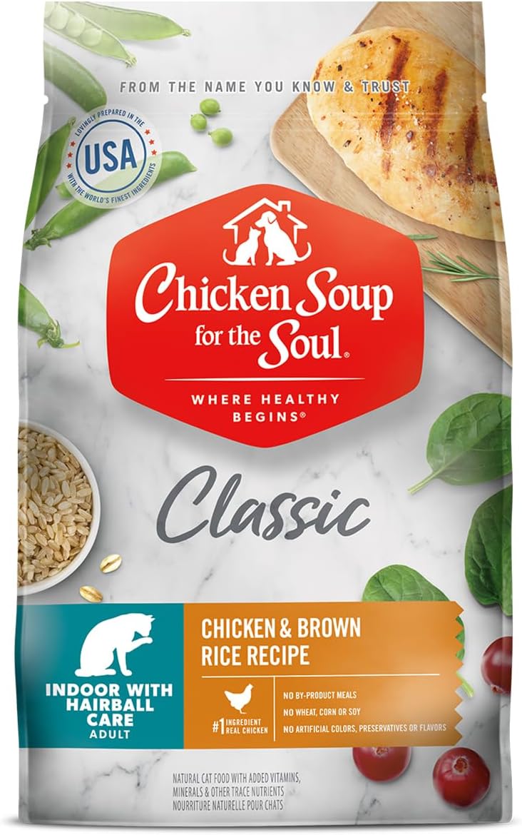 Chicken Soup for The Soul Classic Dry Indoor Adult Cat Food, Chicken & Brown Rice Recipe, 12 Pound Bag | Soy, Corn & Wheat Free, No Artificial Flavors or Preservatives