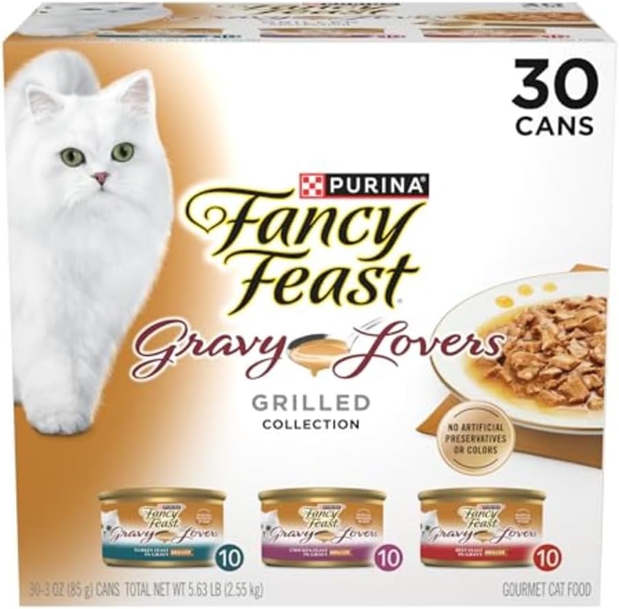 Purina Fancy Feast Gravy Lovers Poultry and Beef Grilled Gourmet Wet Cat Food Variety Pack - (Pack of 30) 3 oz. Cans