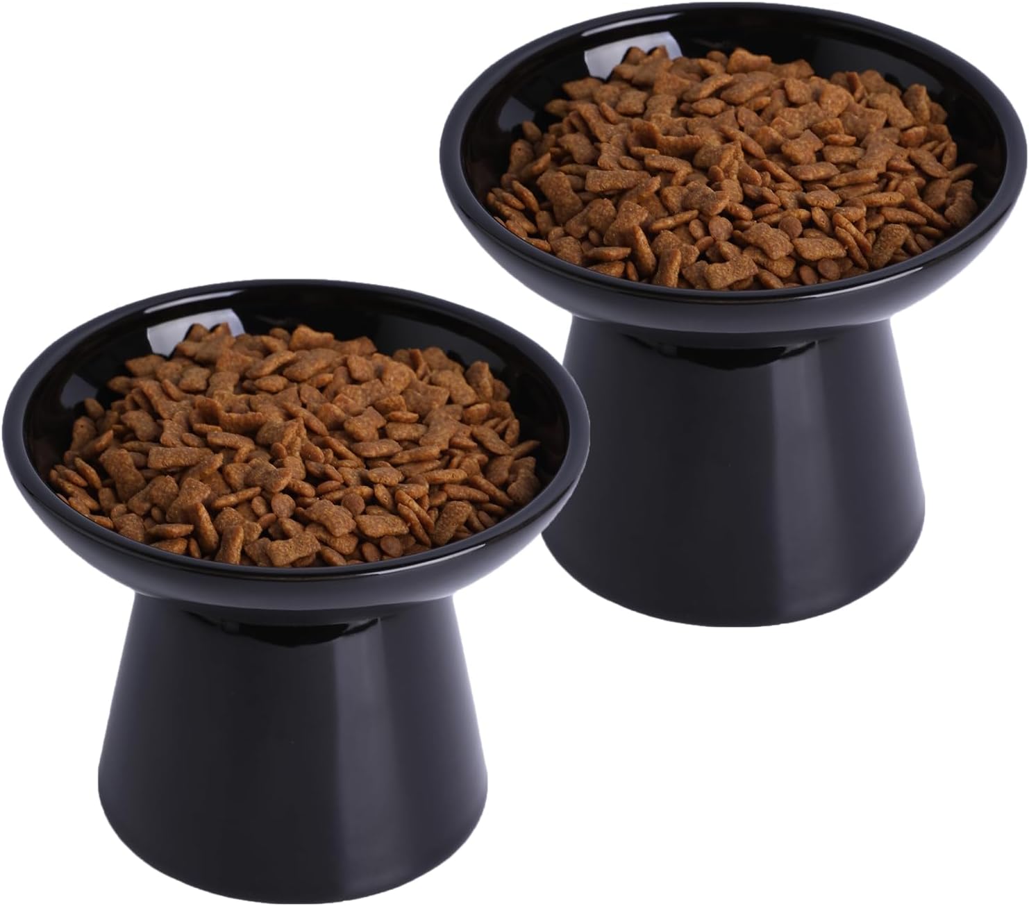 KITCHENLESTAR 6.2 Inch Extra Wide Elevated Ceramic Cat Bowls, Food and Water Bowl Set for Elder Big Cats Small Dogs, Raised Design for Pet Easy Eating, Protect Cat's Spine Set of 2(Black)