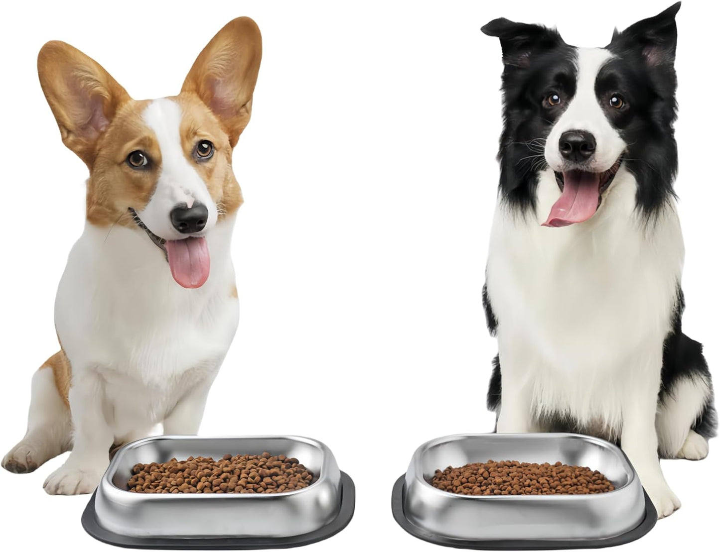 MRTIOO 304 Stainless Steel Metal Food Dishes, with Cleaning Kit, Shallow Dog Food Bowls, Feeder Dog Bowls Water Bowl, for Small\/Med Sized Cats Dogs (8.2 inch\/2 Bowls)