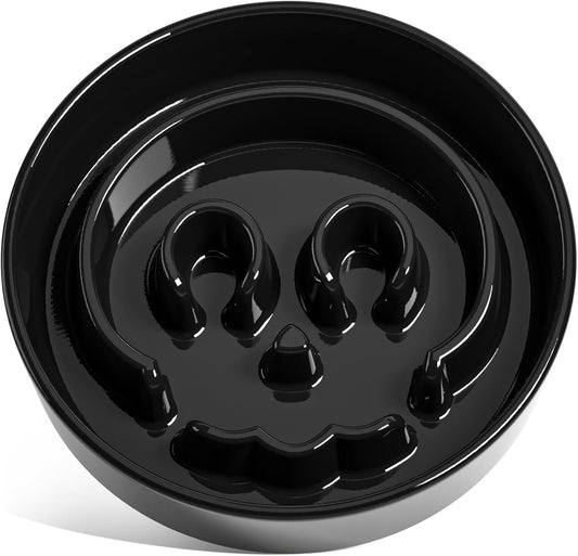 LE TAUCI Ceramic Slow Feeder Dog Bowls Small Breed, 0.6 Cups Dog Food Dish for Fast Eaters, Puzzle Bowl for Small Dogs and Cats,Skull Black