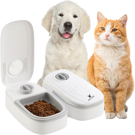 Automatic Cat Feeder with Ice Pack - 2-Meal Pet Feeder for Small Dogs - Dry and Wet Food Dispenser for Cats, 48-Hours Timer