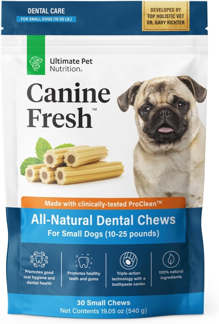 ULTIMATE PET NUTRITION Canine Fresh Dental Chews, Dental Dog Treats, Oral Care and Hygiene Chews, Soothes Gums, Vet Developed, 30 Chews (Small)