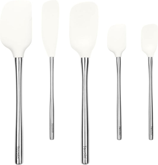 Tovolo 5-Piece Spatula Stainless Steel & Silicone Utensil Set (White): Spatula, Spoonula, Jar Scraper, Mini Spatula, and Mini Spoonula