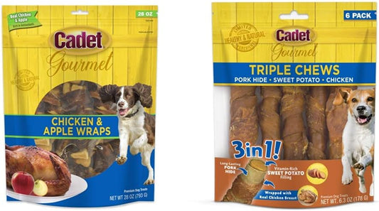 Cadet Gourmet Chicken Treats for Dogs l All Natural Dog Treats for Small, Medium, & Large Dogs l Healthy Dog Treats Gourmet Triple Chews, Protein-Rich Long Lasting Chew Treats for Dogs