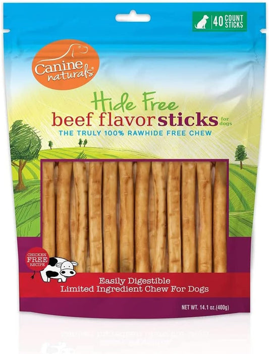 Canine Naturals Beef Chew - Rawhide Free Dog Treats - Made with Real Beef - Poultry Free Recipe - All-Natural and Easily Digestible - 40 Pack of 5 Inch Stick Chews