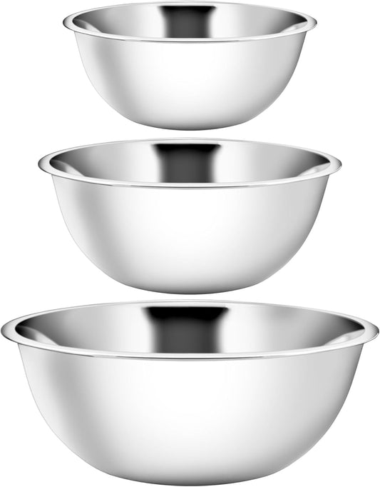 YBM Home Stainless Steel Large Mixing Bowls (Set of 3) for Baking, Cooking, and Prepping, Includes 10.25, 16, 20 Quart, Stackable for Convenient Storage, 1194-96-90set