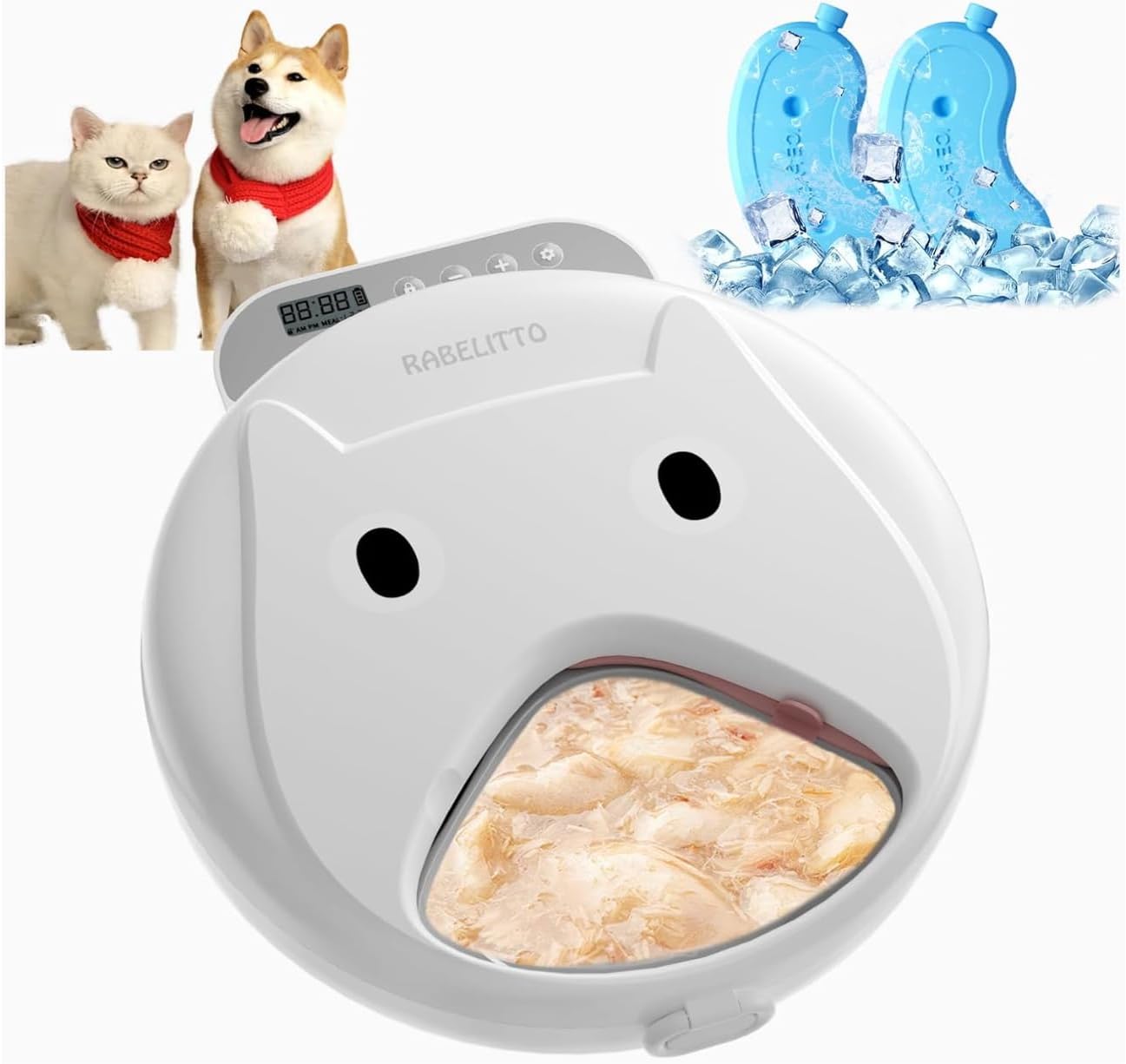 Automatic Cat Feeder Wet&Dry Food-Cordless Pet Food Dispenser-Pet Fresh Food Refrigerated Container with 2 Ice Packs,Programmable Timer Battery Powered Feeder for Cat Samll Dog-4 Meals Per Day