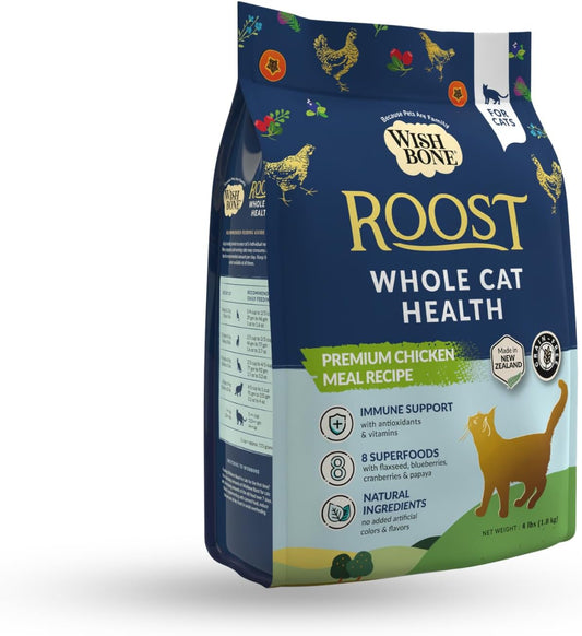 Wishbone Roost New Zealand Chicken, Gluten Free, Grain Free Dry Cat Food - Premium Chicken Recipe Cat Food for Overall Pet Health - 4 lb