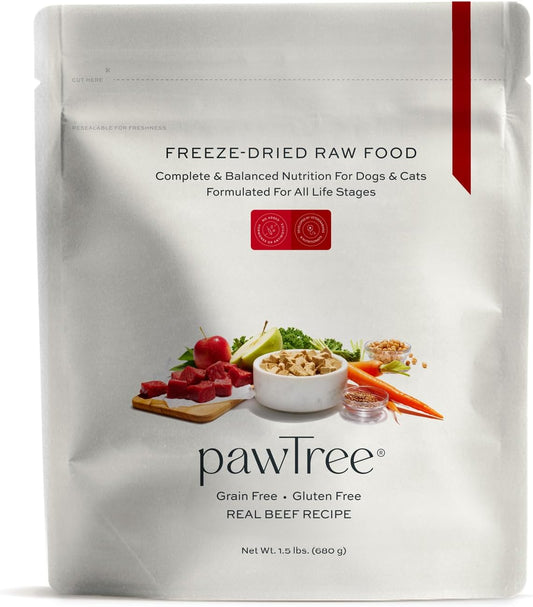 pawTree Freeze-Dried Raw Food for Dogs & Cats. Nutrient-Rich, All-Natural, Complete & Balanced Nutrition. Real Meat, Vegetables & Superfoods, Freeze-Dried for Maximum Nutrition (1.5 lbs, Beef)