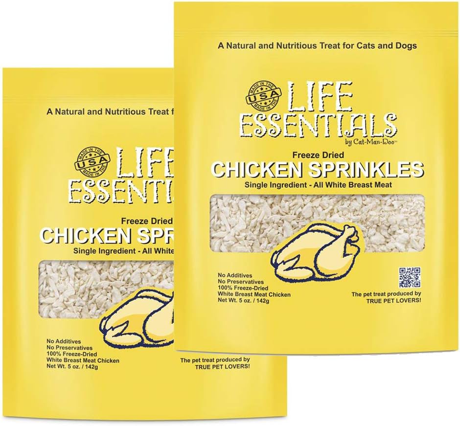 LIFE ESSENTIALS BY CAT-MAN-DOO All Natural Freeze Dried Chicken Crushed Sprinkles Powder for Dogs & Cats - No Fillers, Preservatives, or Additives - No Grain Tasty Treat