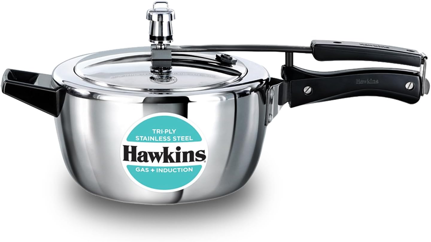 Hawkins 3.5 Litre Triply Stainless Steel Pressure Cooker, Inner Lid Cooker, Silver (HSST35)