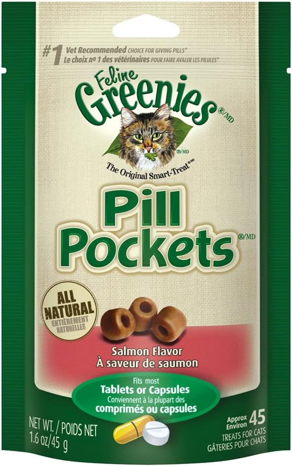 Feline Greenies Pill Pockets Cat Treats, Salmon, 45 Treats, 1.6 Oz. (Pack Of 6)