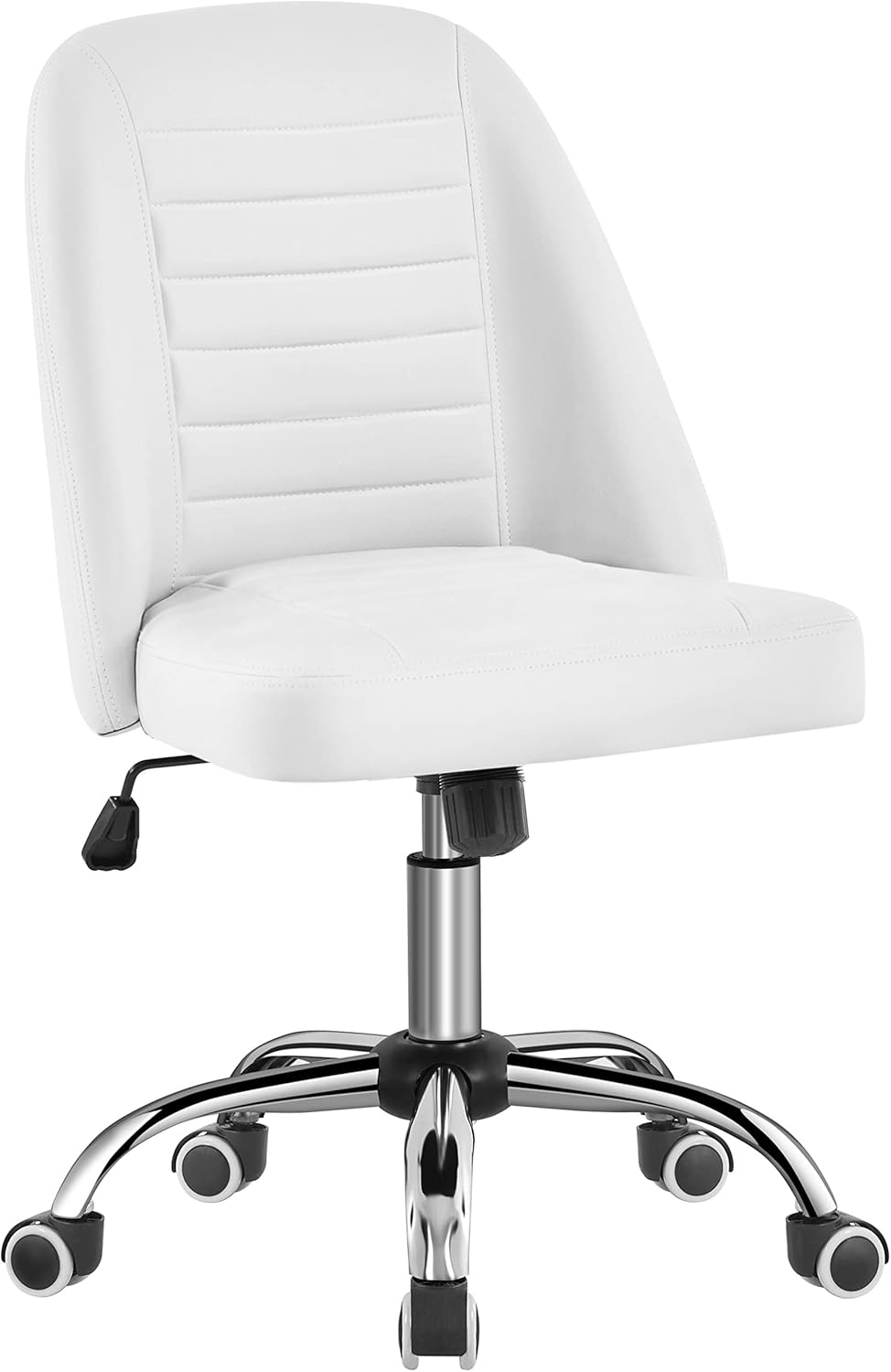 Yaheetech PU Leather Armless Office Chair, Mid Back Desk Chair, Computer Task Chair, Modern Vanity Chair with Rolling Wheels, Metal Base White