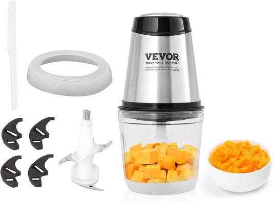 VEVOR Food Processor, Mini Electric Chopper 400W, 2 Speeds Electric Meat Grinder, Stainless Steel Meat Blender, for Baby Food, Meat, Onion, Vegetables, 2.5 Cup