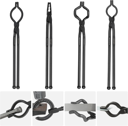 VEVOR Blacksmith Tongs, 18\u201D 4 PCS, V-Bit Bolt Tongs, Wolf Jaw Tongs, Z V-Bit Tongs and Gripping Tongs, Carbon Steel Forge Tongs with A3 Steel Rivets, for Beginner and Seasoned Blacksmiths, Bladesmiths