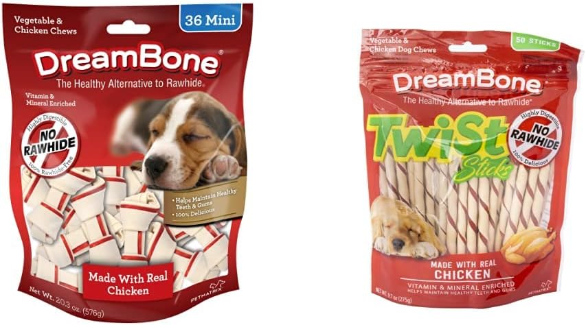 DreamBone Vegetable & Chicken Dog Chews (36 Count) Twist Sticks (50 Count)