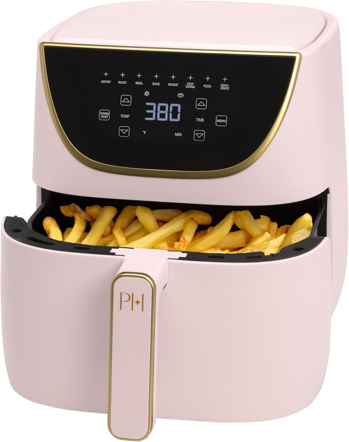 Paris Hilton Air Fryer, Large 6-Quart Capacity, Nonstick Made without PFAS, Touchscreen Display, 8-in-1 (Air Fry, Roast, Broil, Bake, Reheat, Keep Warm, Pizza, Dehydrate), Dishwasher Safe, Pink