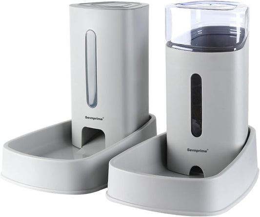 Automatic Self-Dispensing Cat & Dog Feeder and Waterer Set, 3.8L Capacity, Gray, for Small to Medium Pets, Dimensions 12.8in x 7.87in x 12.2in