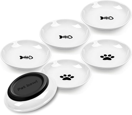 Cat Bowls,Whisker Fatigue Cat Bowl with Anti-Slip Silicone Base Cat Feeding Bowls & Shallow Cat Plates for Wet and Dry Food,Ceramic Cat Dish for Cats,Kittens and Small Dogs(6 Pack)