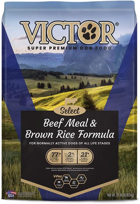 Victor Super Premium Dog Food \u2013 Select - Beef Meal & Brown Rice Formula \u2013 Gluten Free Beef Meal Dry Dog Food for All Normally Active Dogs of All Life Stages, 15 lbs