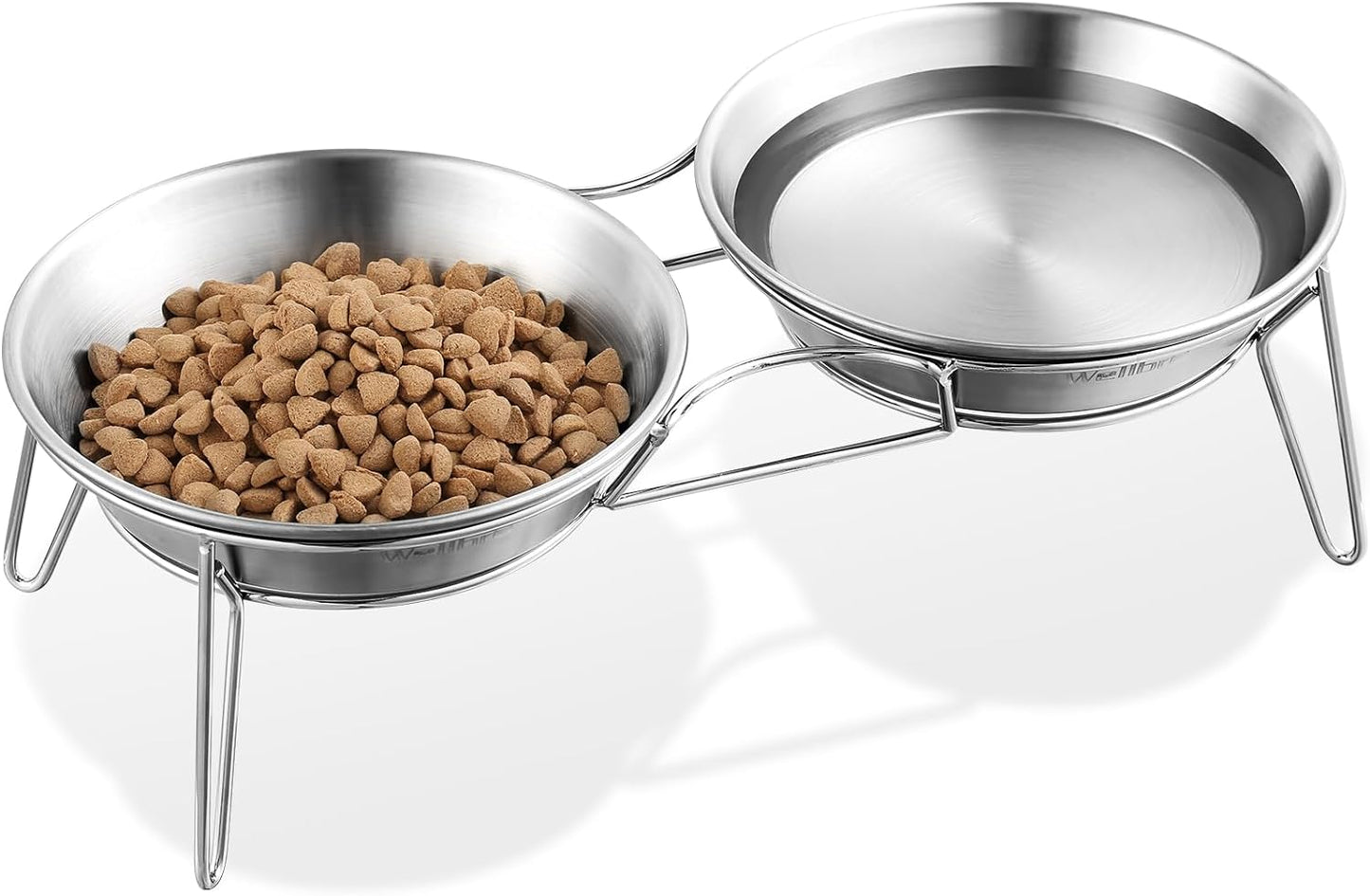 Wellbro Elevated Cat Bowls, 5.9 Inch Wide Stainless Steel Cat Food Bowls with Metal Stand Whisker Stress-Free, Raised Food and Water Dish for Cats, Kitten