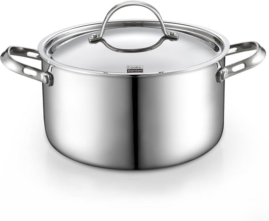 Cooks Standard Multi-Ply Clad Stainless Steel Stock Pot, 6-Quart Pasta Cooking Canning Pot with Lid, Deep Stockpot Induction Cookware