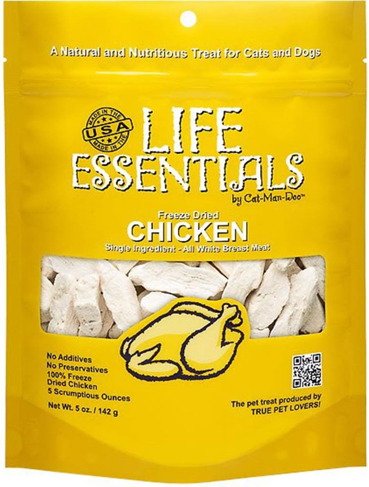 LIFE ESSENTIALS BY CAT-MAN-DOO All Natural Freeze Dried Chicken for Dogs & Cats - No Fillers, Preservatives, or Additives - Grain Free Tasty Treat - 5 Oz Bag - Made in USA