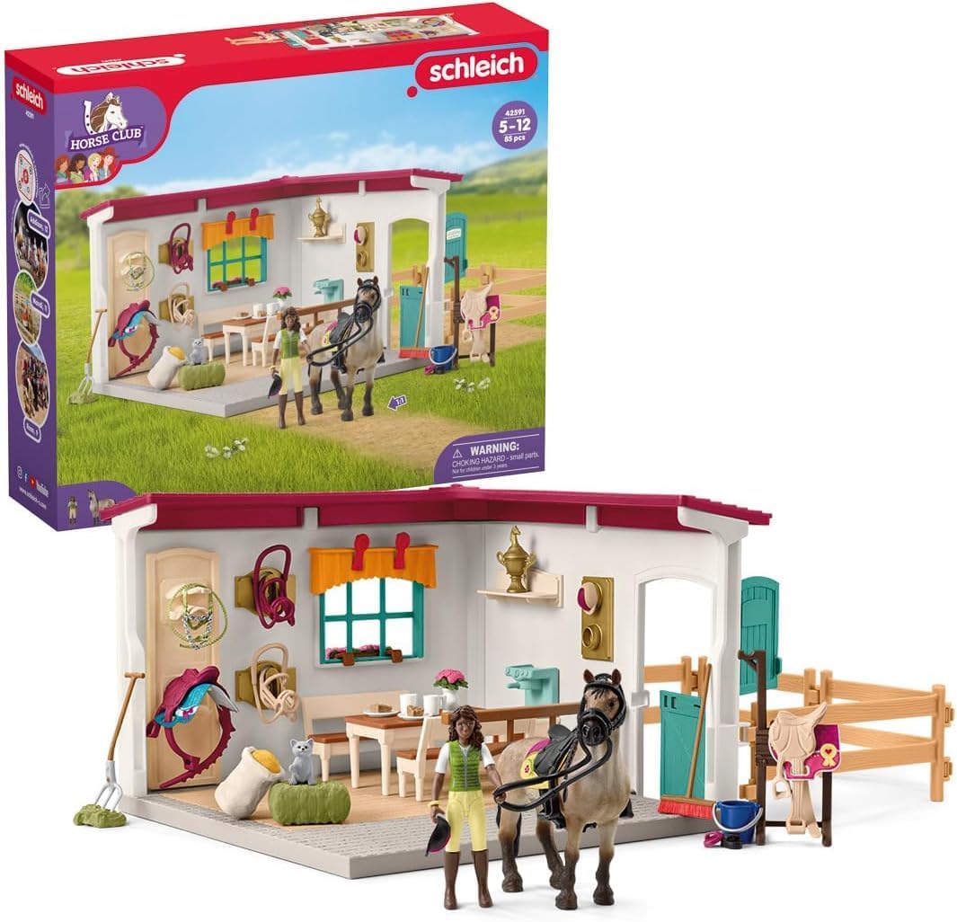 schleich Horse Club — 85-Piece Tack Room Playset, Toy Horse Stable Extension with Rider, Horse and Accessories, Horse Toys for Girls & Boys Ages 5+