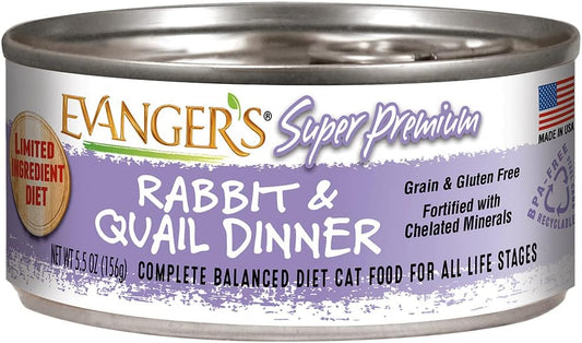 Evanger's Super Premium Rabbit & Quail Dinner for Cats, 24 x 5.5 oz cans