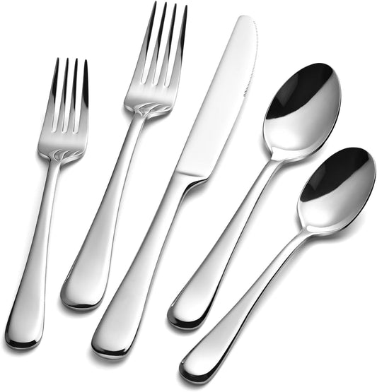 KINGSTONE 30 Pieces Silverware Set for 6, Premium Stainless Steel Flatware Set, Heavy Duty and Modern Design Cutlery Set, Mirror Polished, Dishwasher Safe