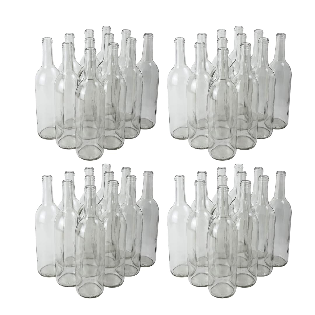 FastRack Clear/Flint Flat-Bottomed Cork Top 48 total | 750 ml Glass Bottles for Wine Making, 750ML