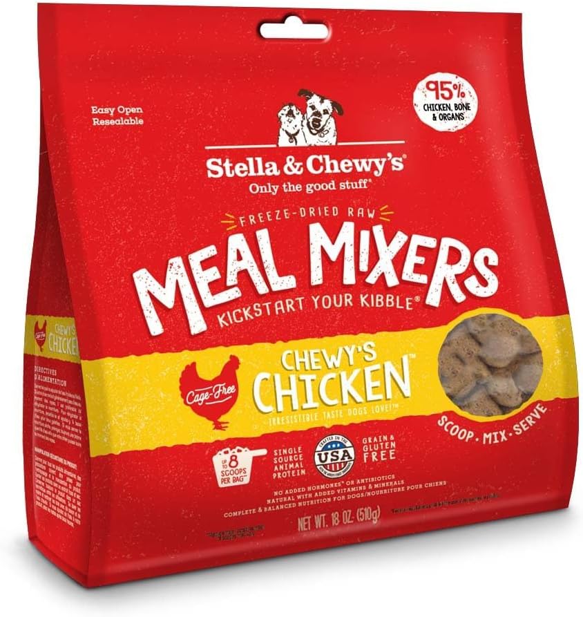 Stella & Chewy's Freeze Dried Raw Chewy\u2019s Chicken Meal Mixers \u2013 Dog Food Topper for Small & Large Breeds \u2013 Grain Free, Protein Rich Recipe \u2013 18 oz Bag