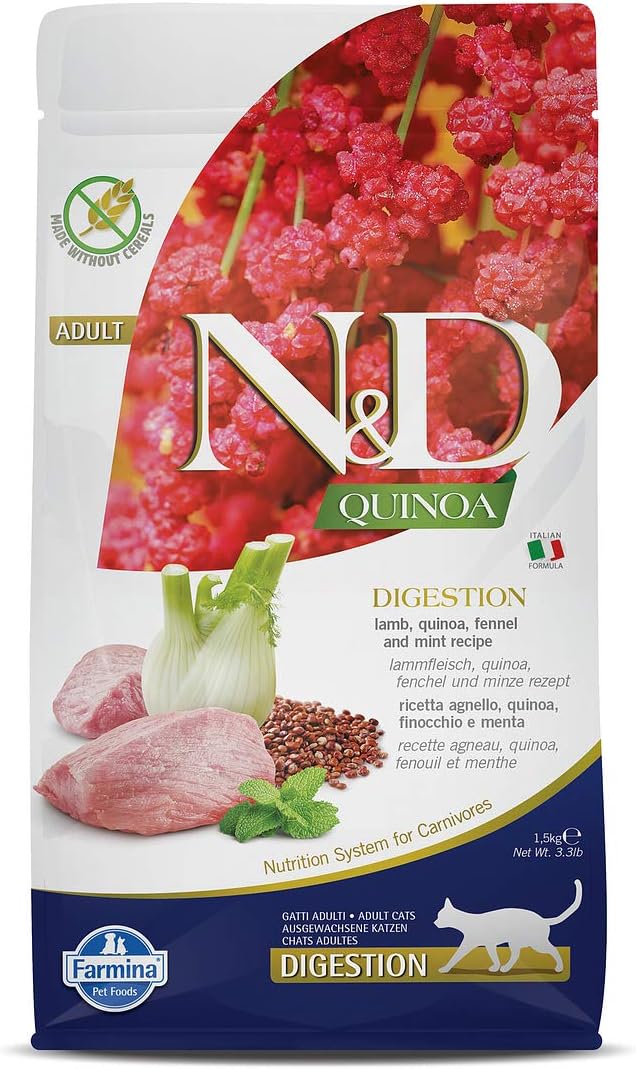 Farmina N&D, Quinoa Digestion Lamb Quinoa Fennel and Mint Recipe Dry Cat Food, 3.3lb