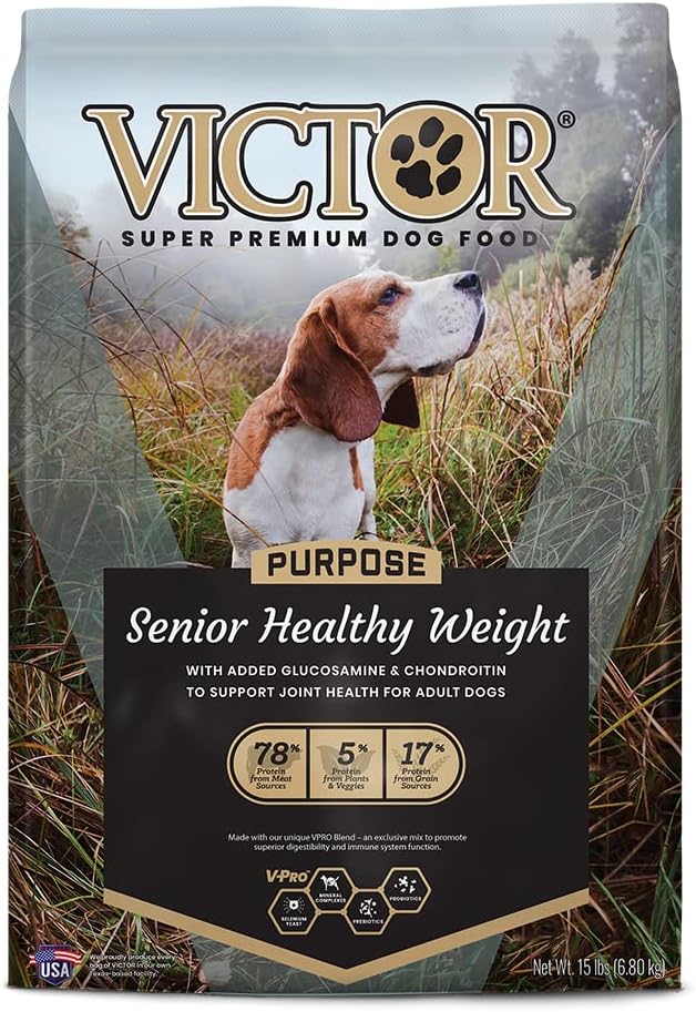 Victor Super Premium Dog Food \u2013 Purpose - Senior Healthy Weight \u2013 Gluten Free Weight Management Dry Dog Food for Senior Dogs with Glucosamine and Chondroitin, for Hip and Joint Health, 15lbs