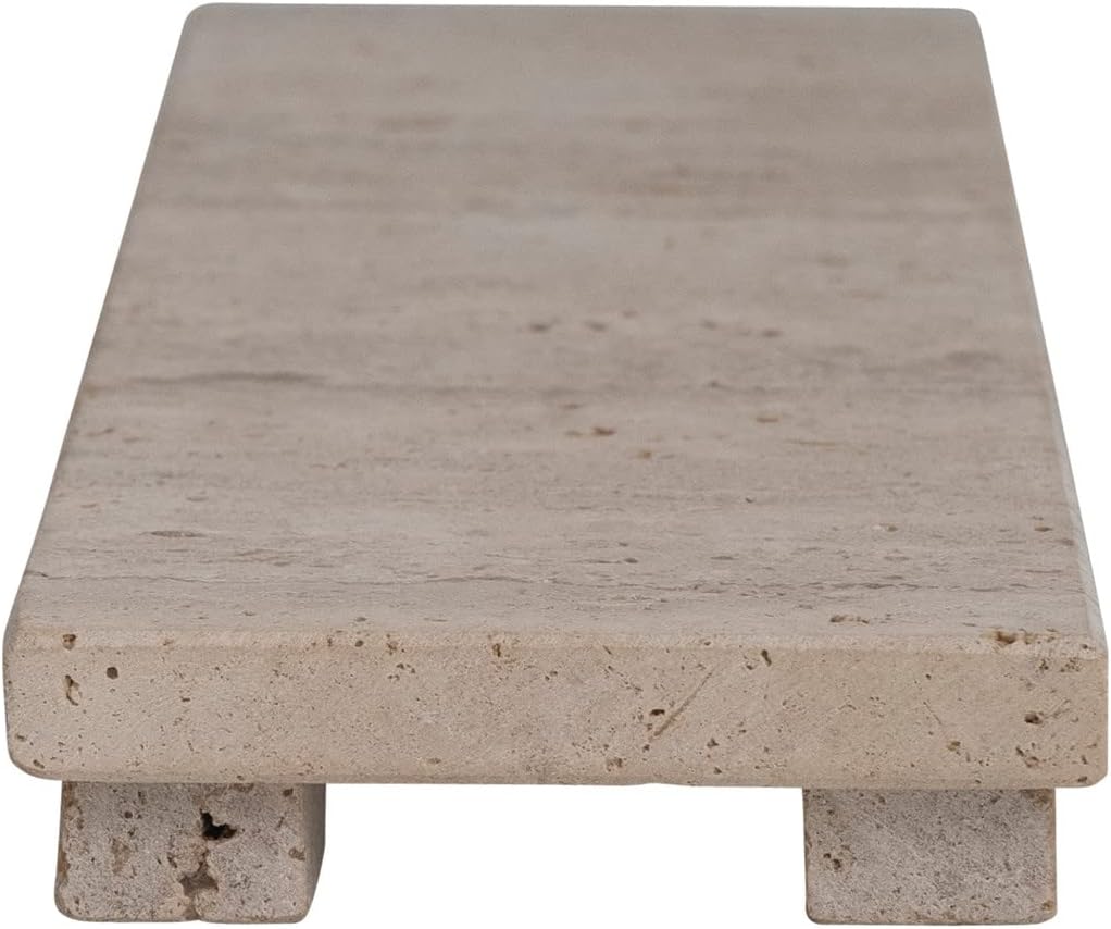 Creative Co-Op Scandinavian Travertine Footed Charcuterie Board, Beige