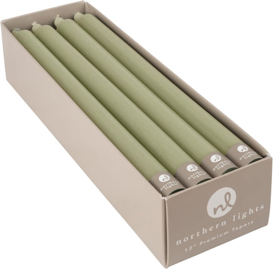 Northern Lights Candles - 12" 12pk Tapers - Sage Green - 72761