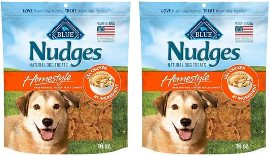 Blue Buffalo Nudges Homestyle Natural Dog Treats, Made in The USA with Real Chicken, Peas, and Carrots, 16-oz. Bag (Pack of 2)