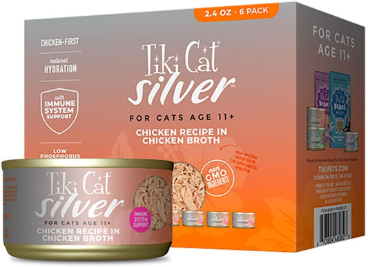 Tiki Cat Silver Wet Cat Food for Seniors, Chicken, 2.4 oz. Cans (6 Count)