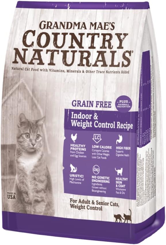 Grandma Mae's Country Naturals Grain Free Dry Cat & Kitten Food 4 LB Weight Control & Hairball Recipe